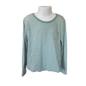 Girls S 6-7 GAP Kids Long Sleeve Dusty Blue & White Stripe Hi-Low Pocket Tee